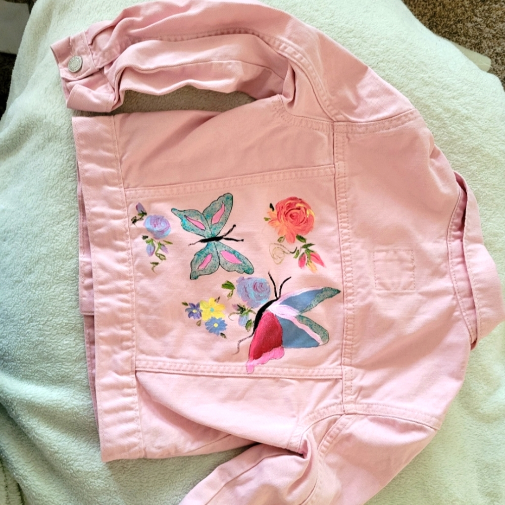 Girls pink denim jacket